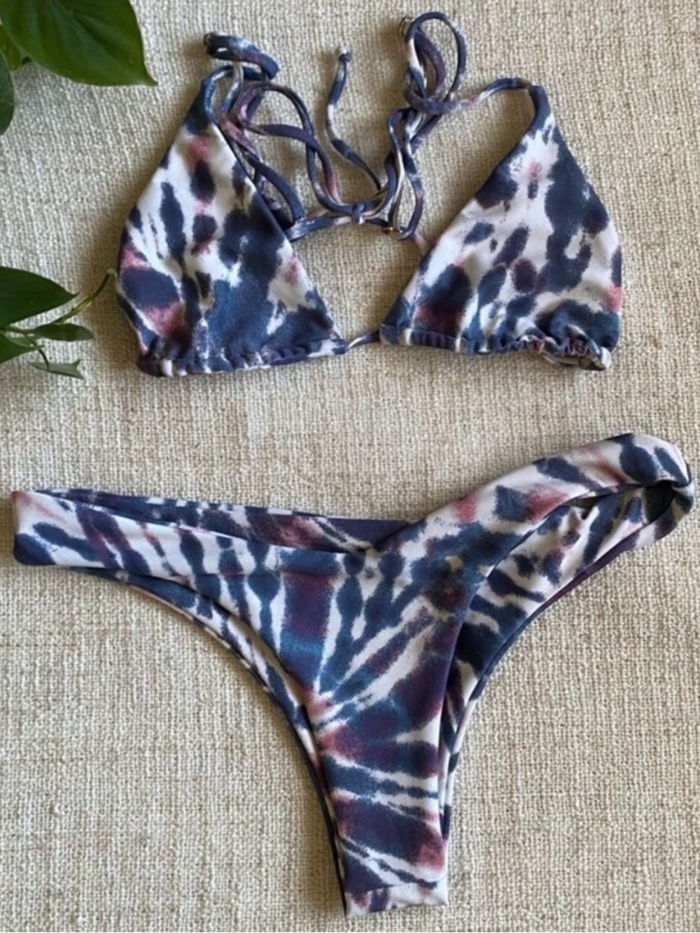 Skatie Blue White and Purple Tie-Dye Triangle Bikini Set